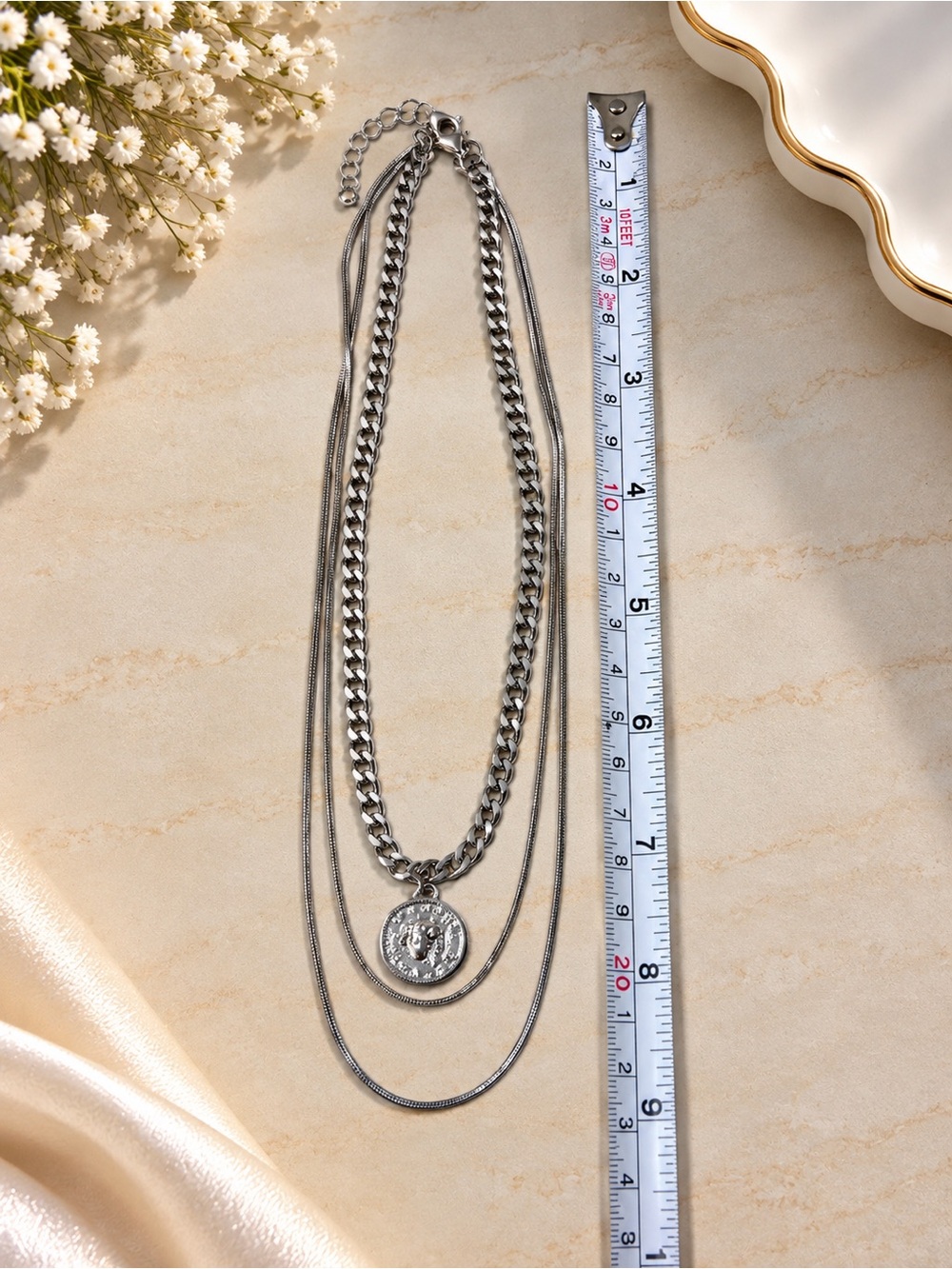 Silver-Tone Layered Coin Pendant Necklace - Women's Jewelry